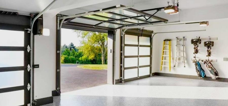 Lightweight garage door with glass panels